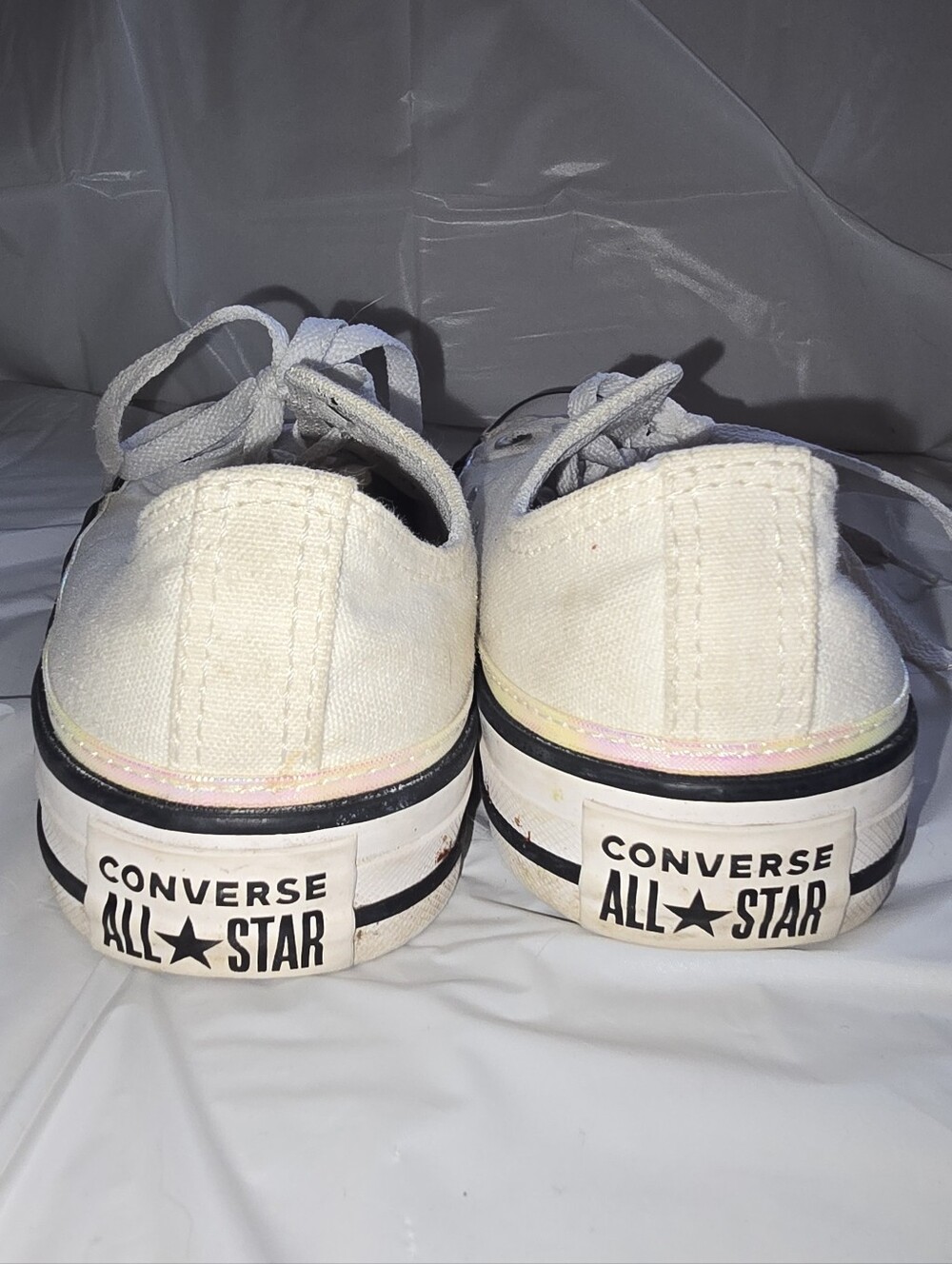 Cream Low Top Converse with Iridescent Stripe - Picture 4 of 5